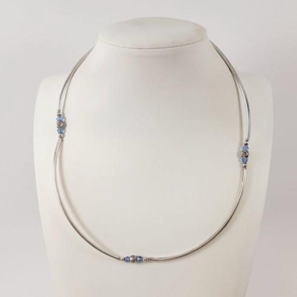 925 silver tube and Glass bead necklace choker style